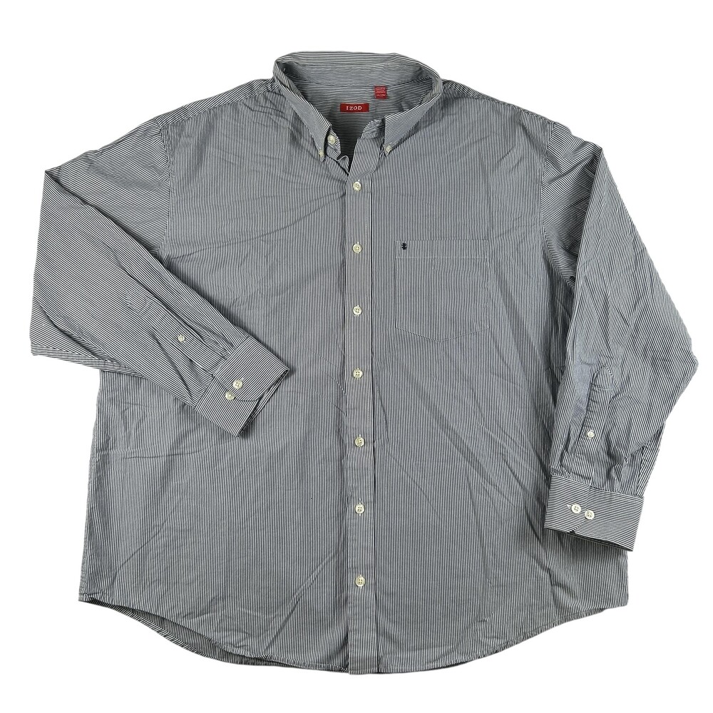 IZOD Shirt Mens 2XL Blue Stripe Long Sleeve Button Down Cotton Pocket Casual